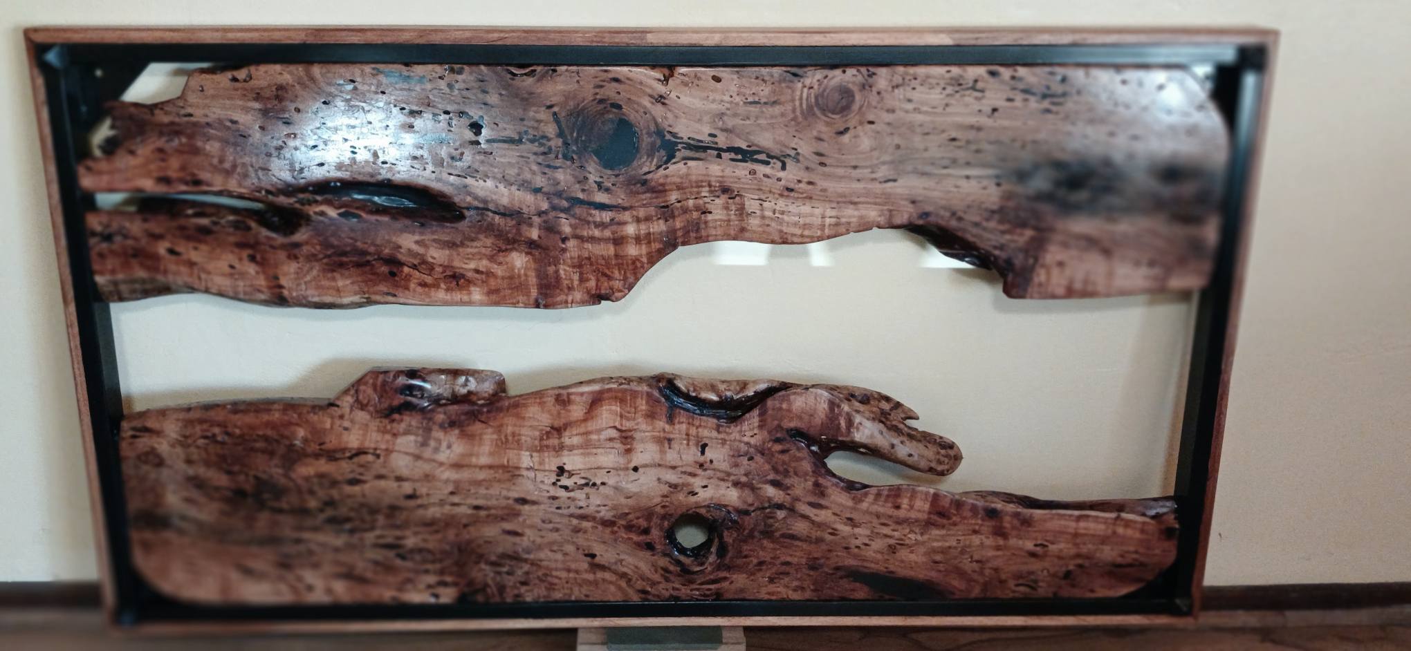 This one-of-a-kind headboard features two exquisite African Jackalberry wood ... — Image 2