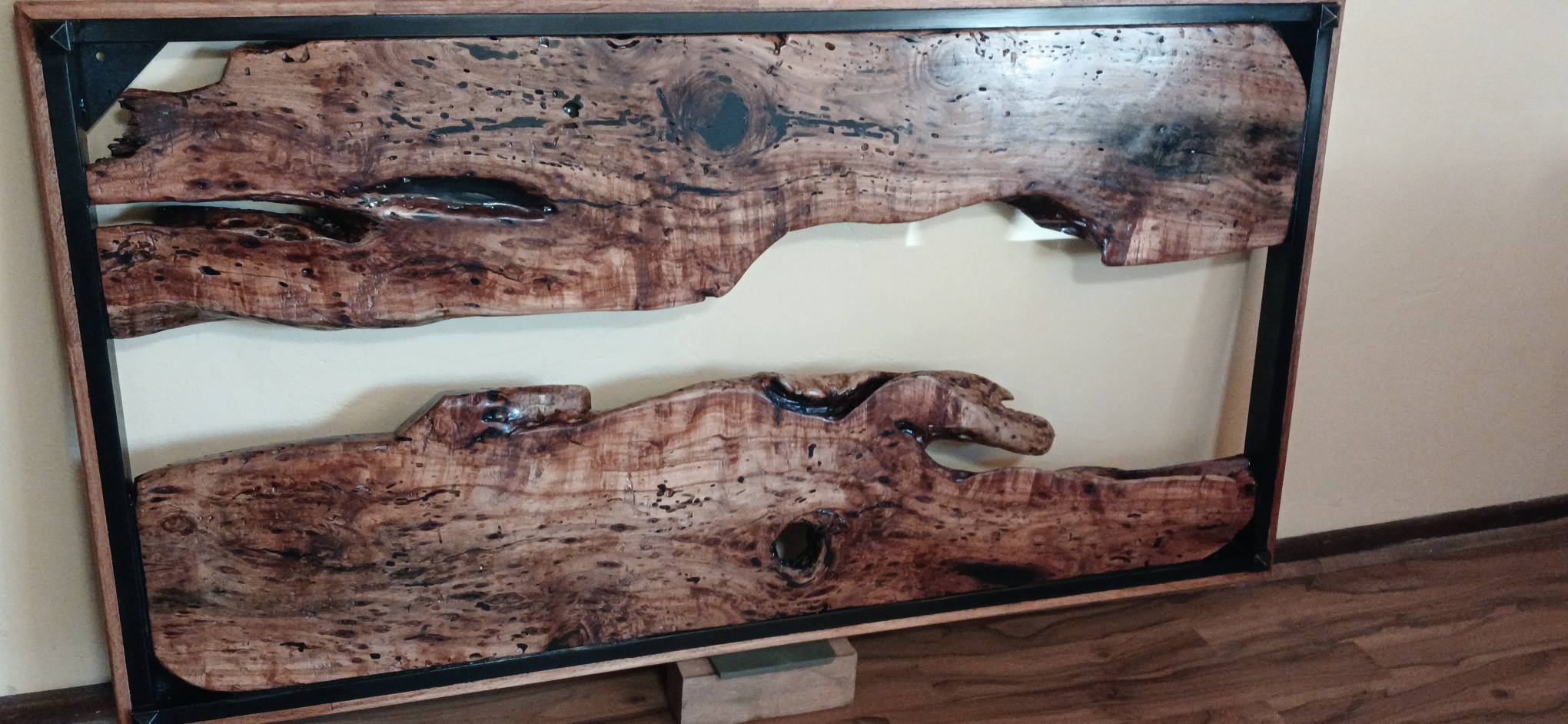 This one-of-a-kind headboard features two exquisite African Jackalberry wood ... — Image 3