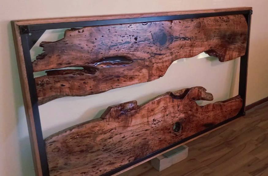 This one-of-a-kind headboard features two exquisite African Jackalberry wood ... — Image 4