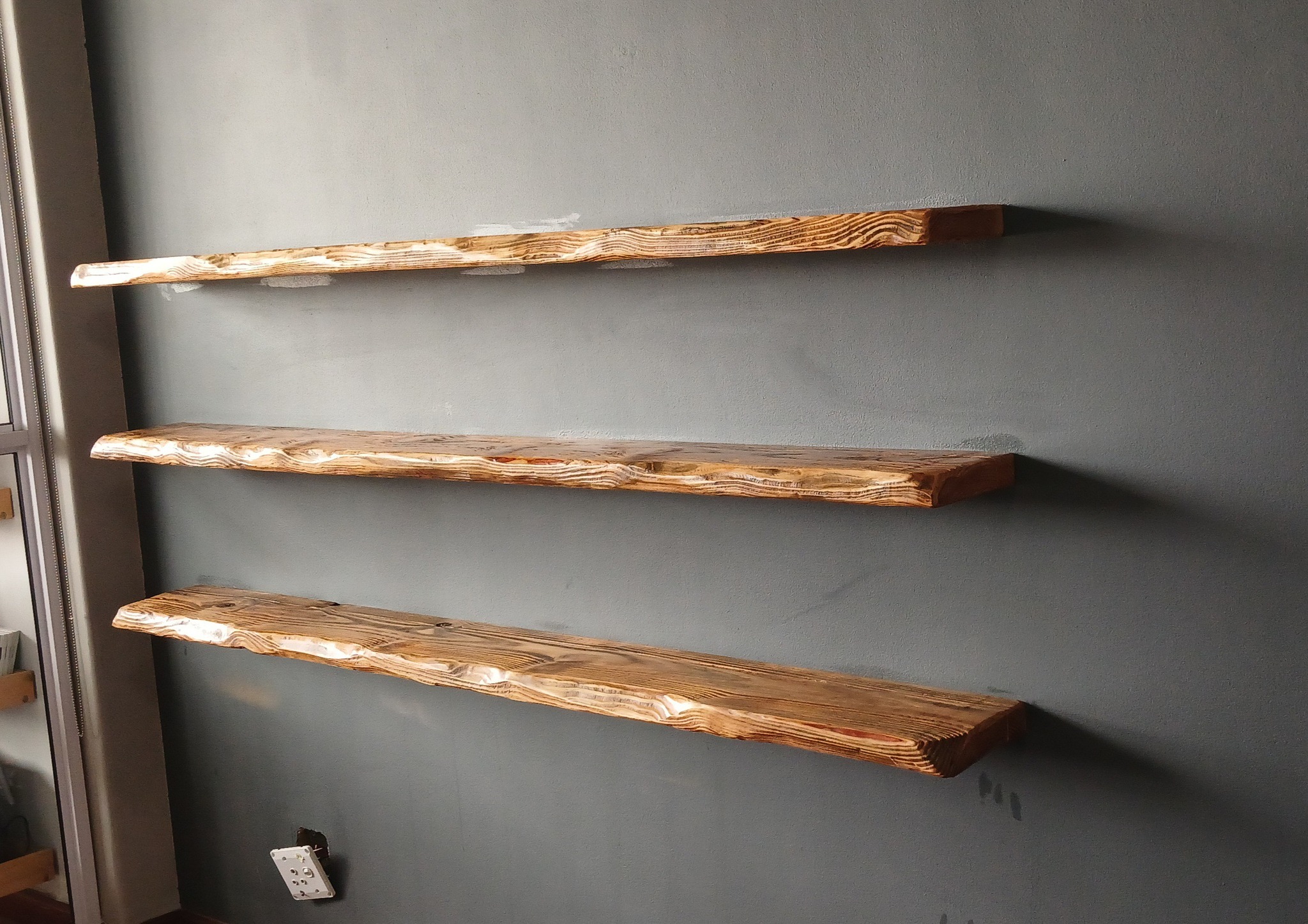 Faux live edge floating shelves to match the side table
