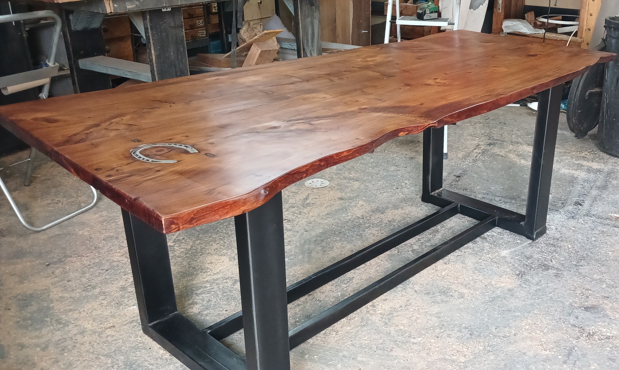 Table restored to almost new, with a horse shoe inlay to stop a large crack t... — Image 3