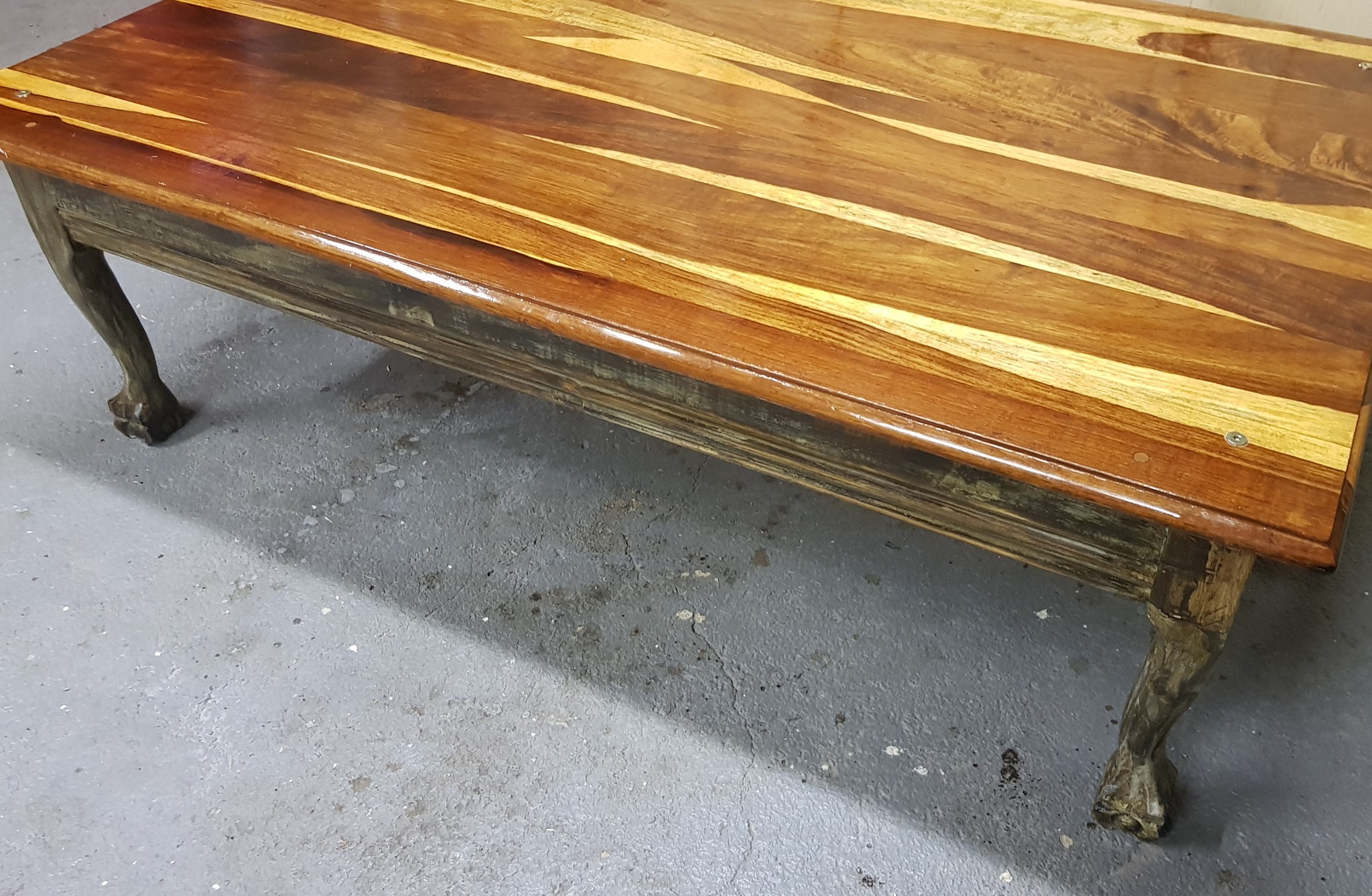 Custom built Kiaat coffee table with painted, solid wood base