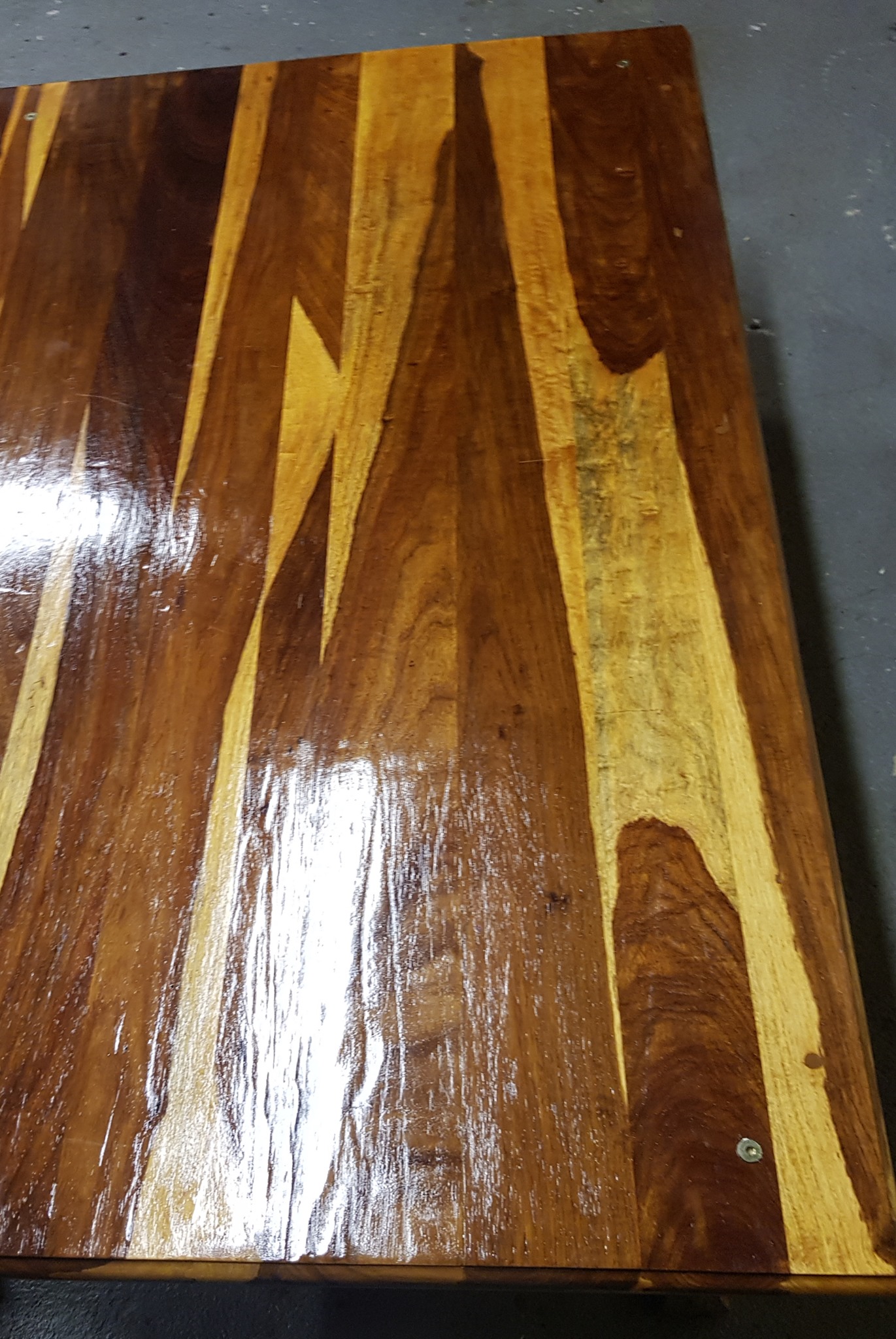 Custom built Kiaat coffee table with painted, solid wood base — Image 3