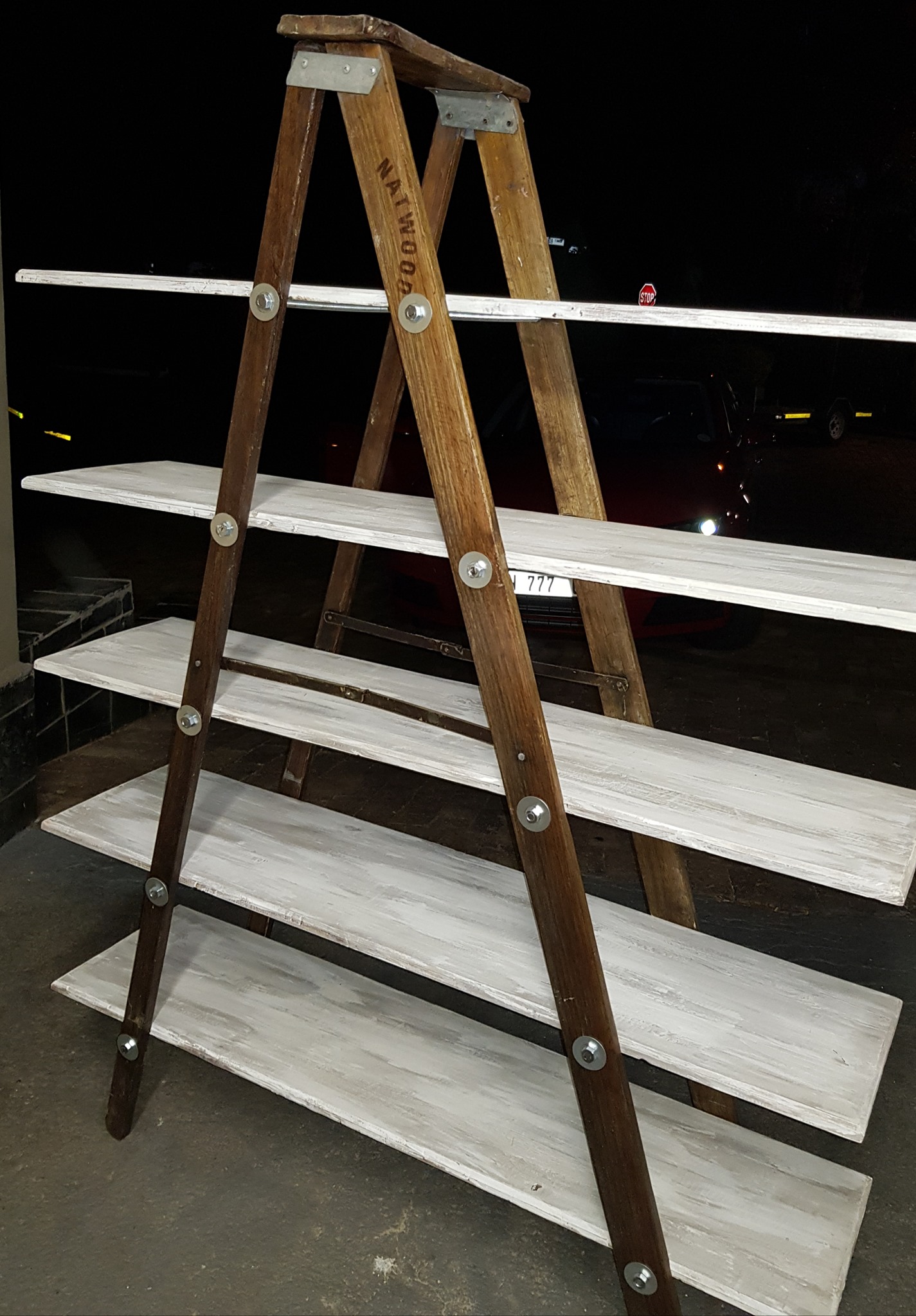 Reclaimed ladder shelf