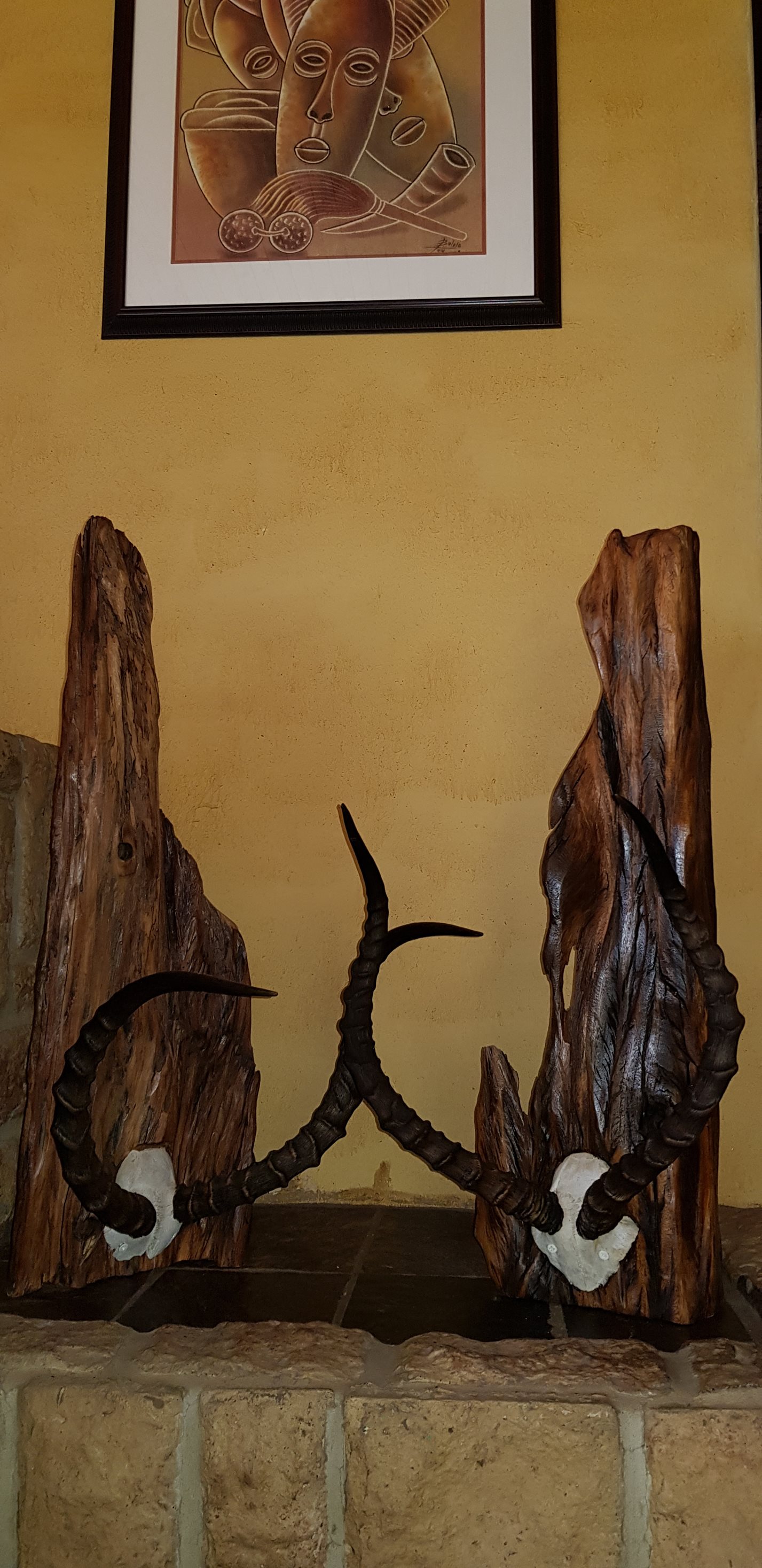 Set of discarded Impala horns beautifully mounted on pieces of sleeper drift ...