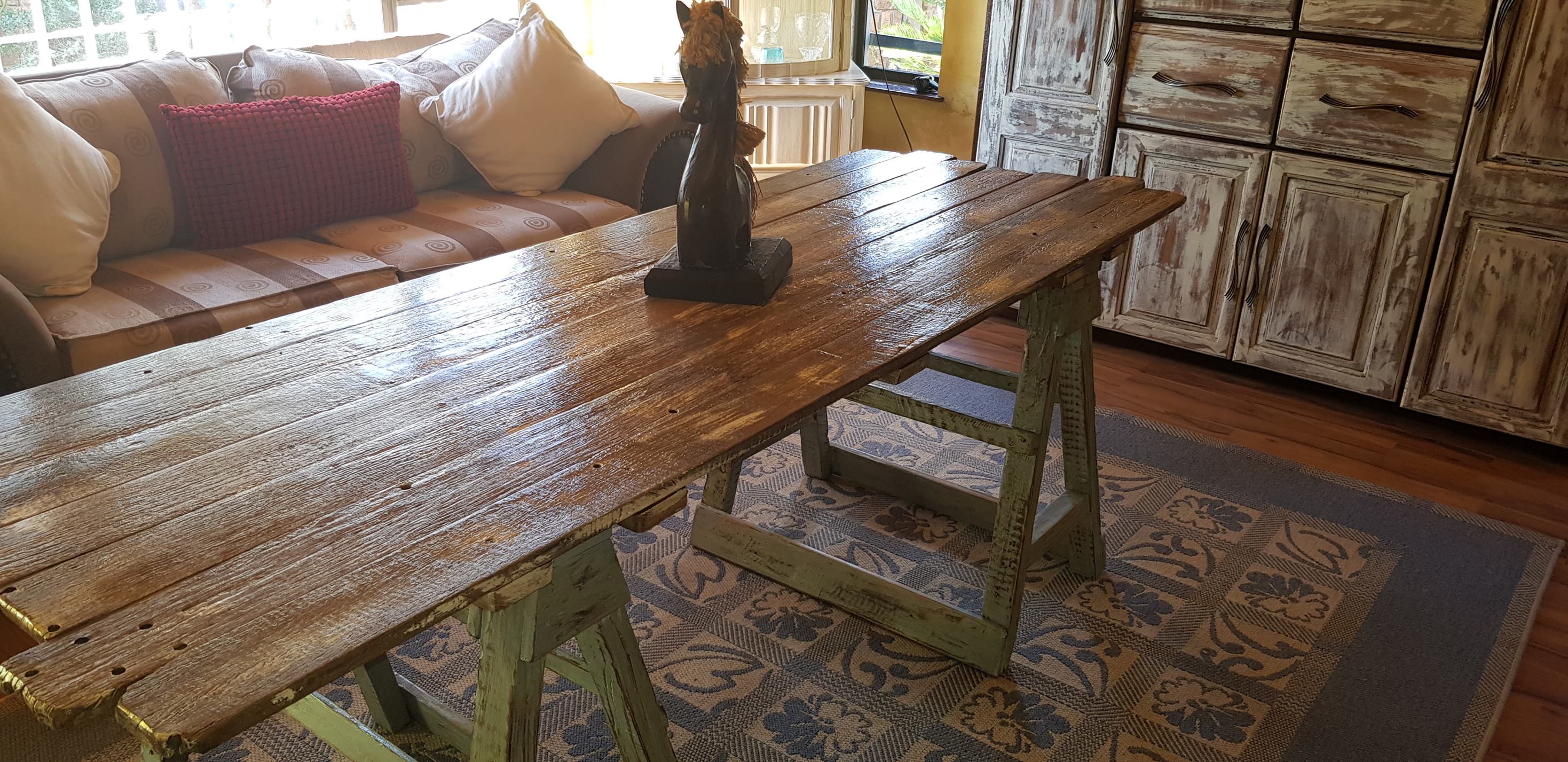 Beautiful Tressel Table made with solid reclaimed wood