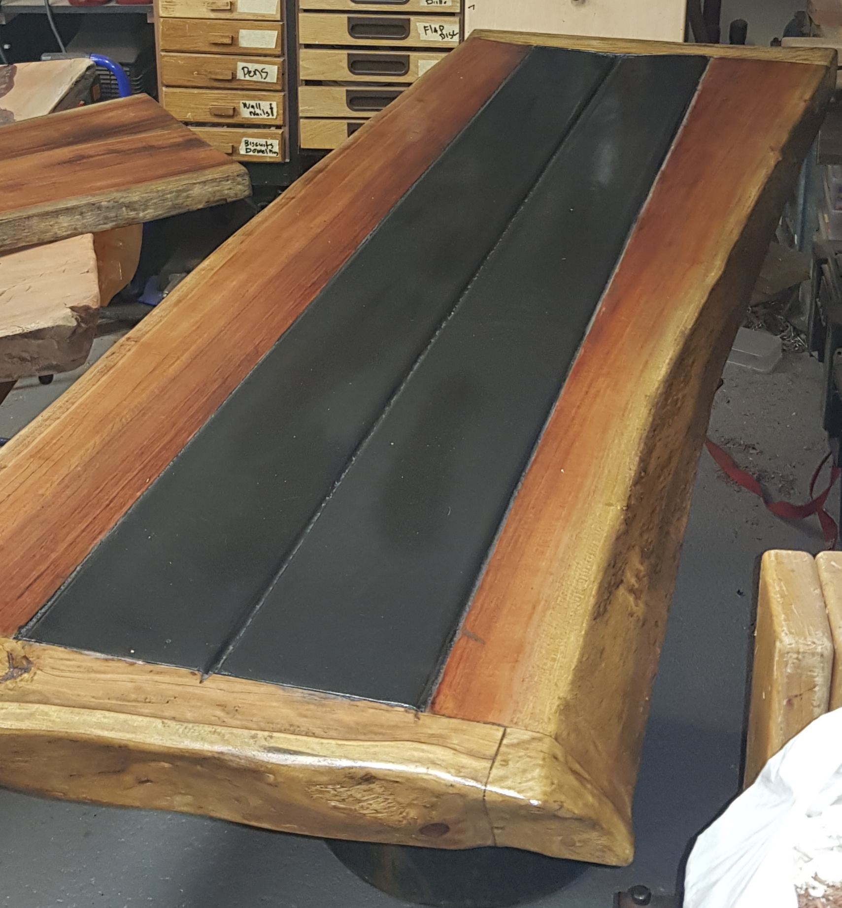 Combination of live edge slabs and steel lengths all reclaimed materials coll... — Image 2