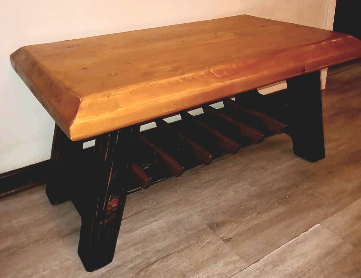 Beautiful Oregon Pine coffee table with ebonised base — Image 2