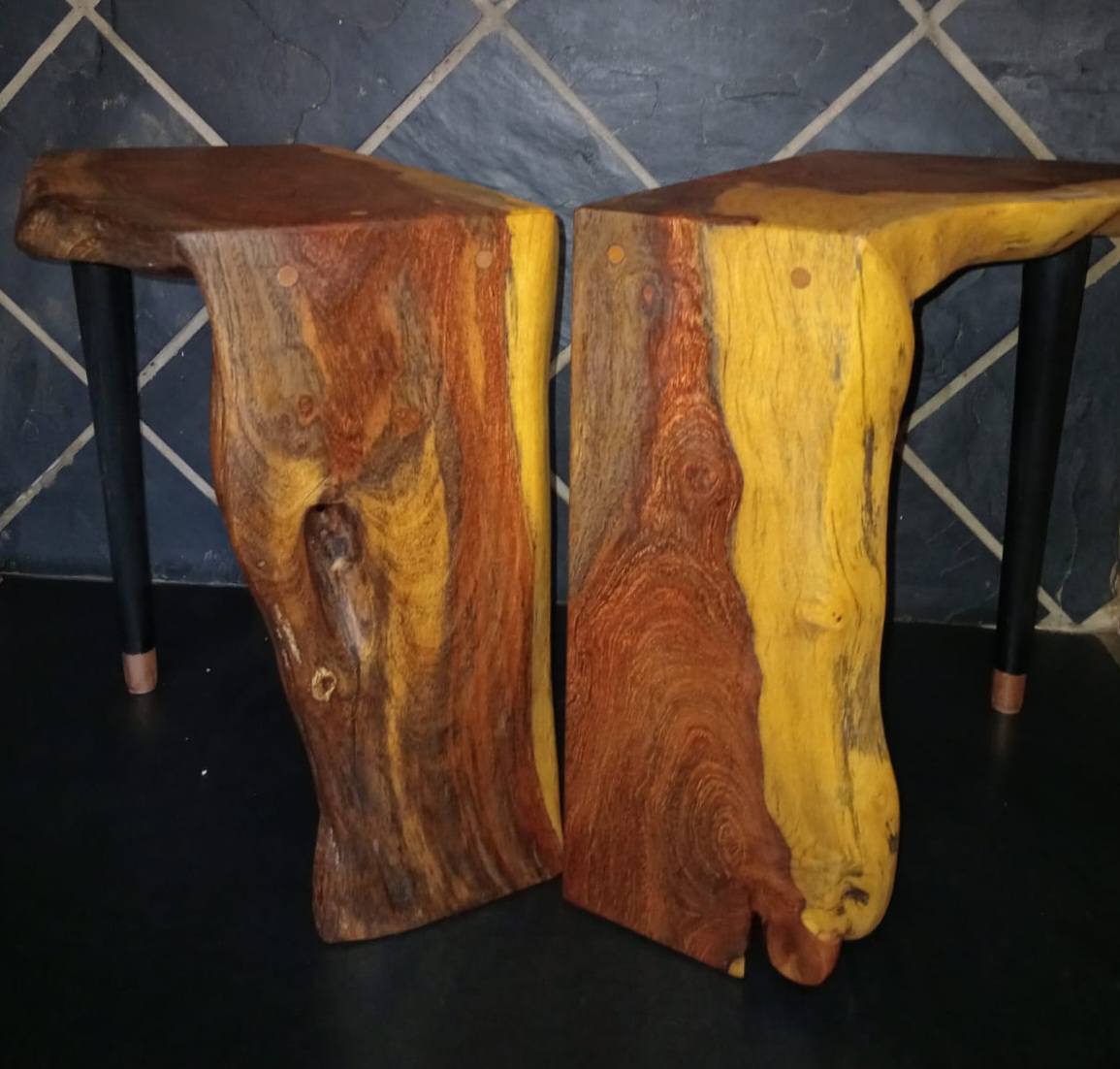Beautiful Camel Thorn side tables built in a waterfall style