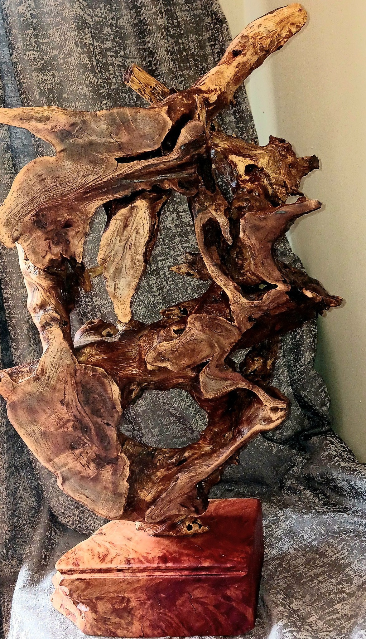 Double sided wood sculpture