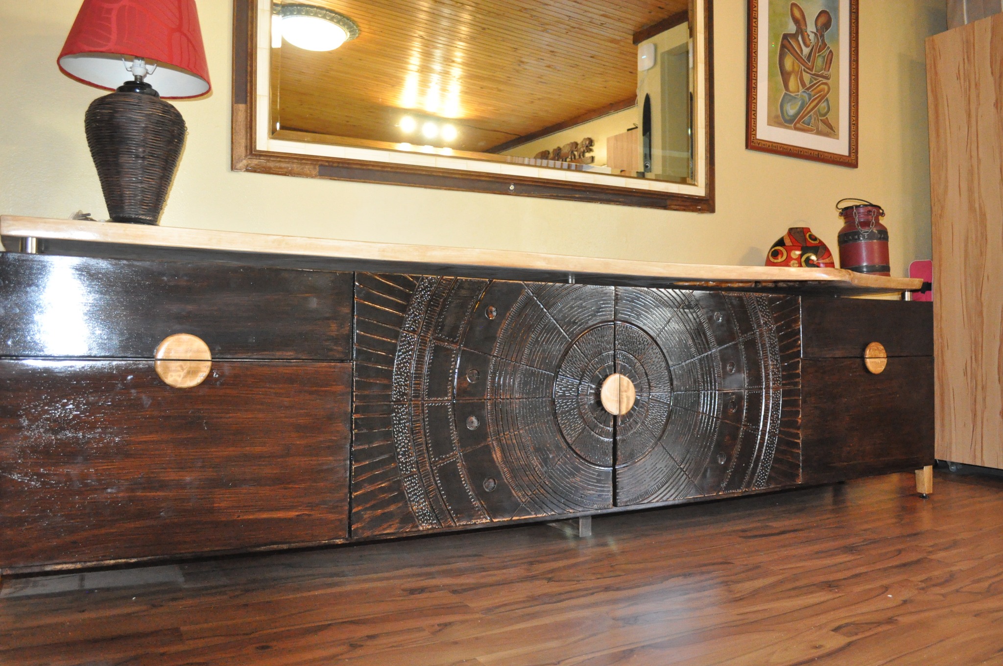 3m long tv unit made from solid stained American ash — Image 3