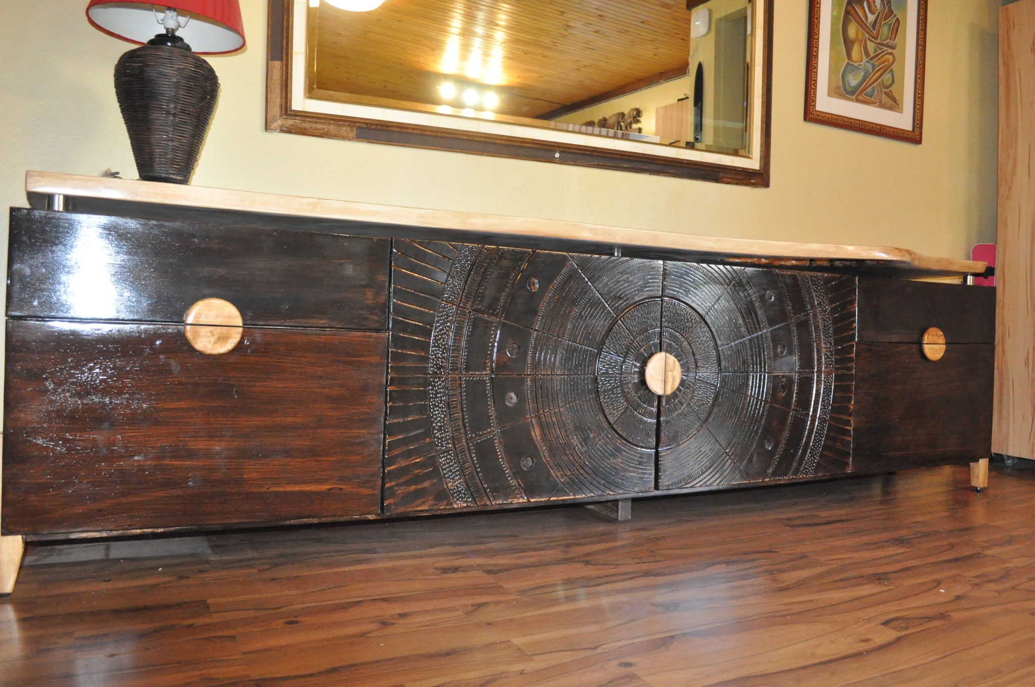 3m long tv unit made from solid stained American ash — Image 6