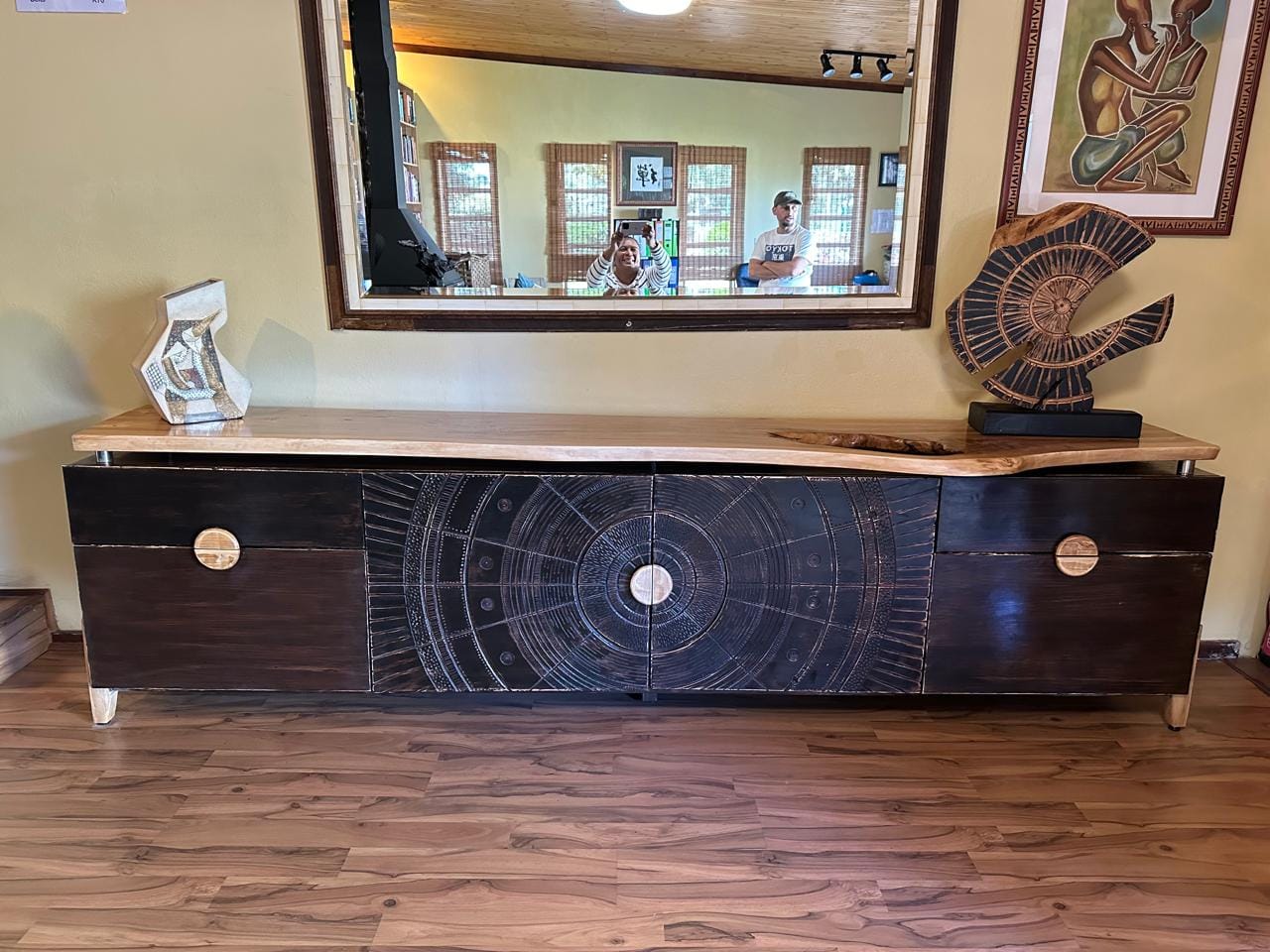 3m long tv unit made from solid stained American ash — Image 10