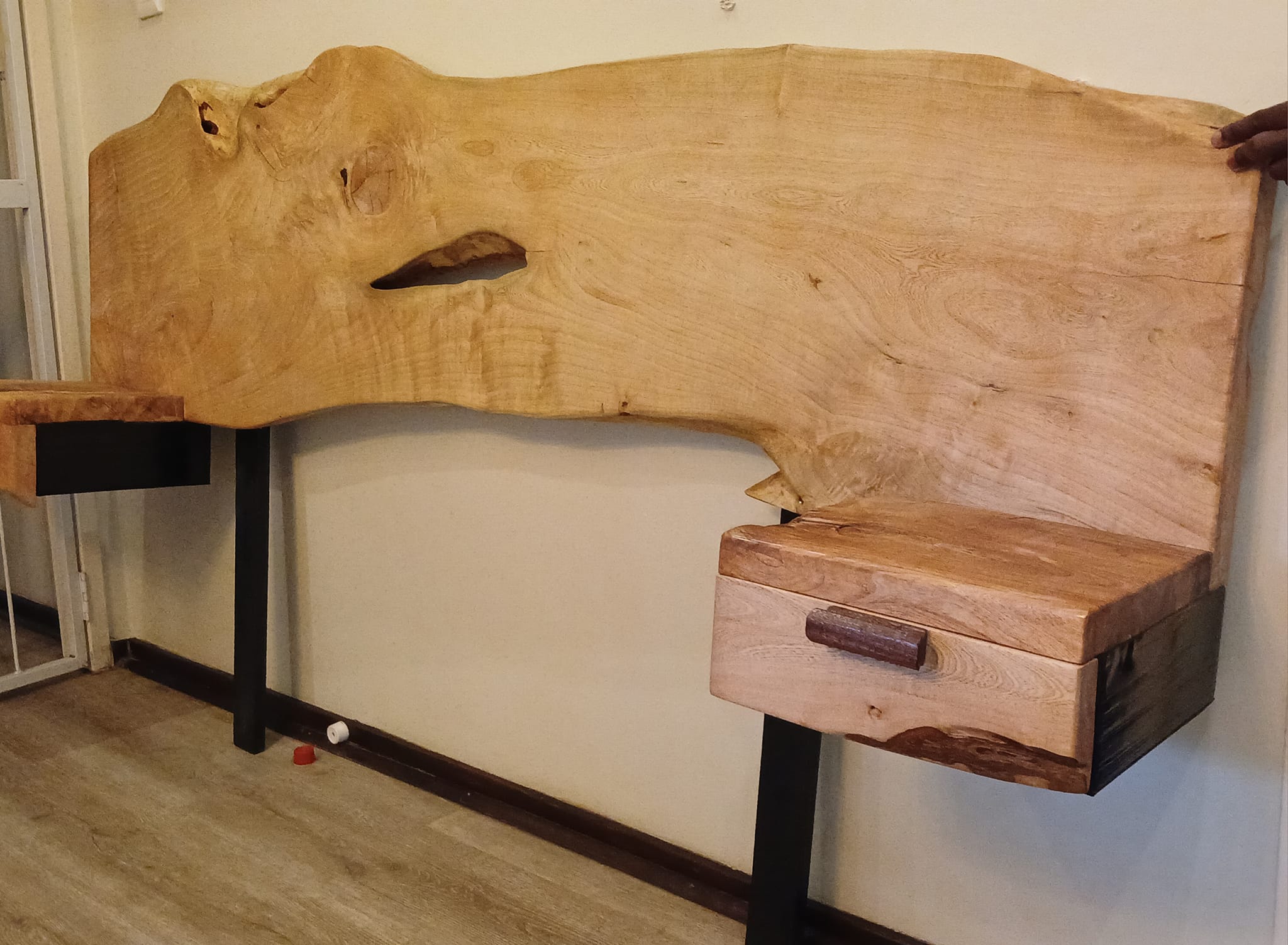 Double bed live edge headboard with floating drawers — Image 2