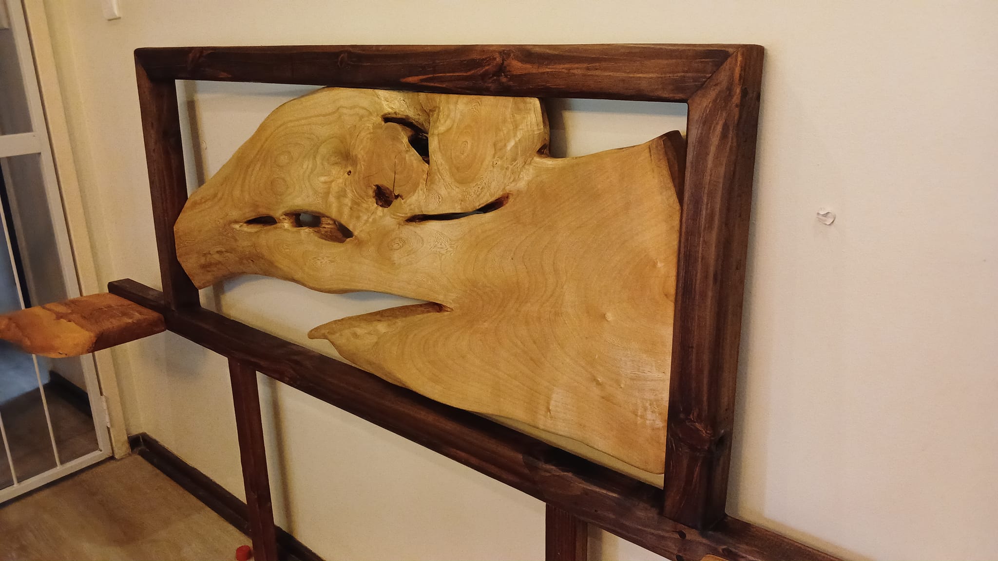 Jacaranda live edge slab double bed headboard with floating shelves