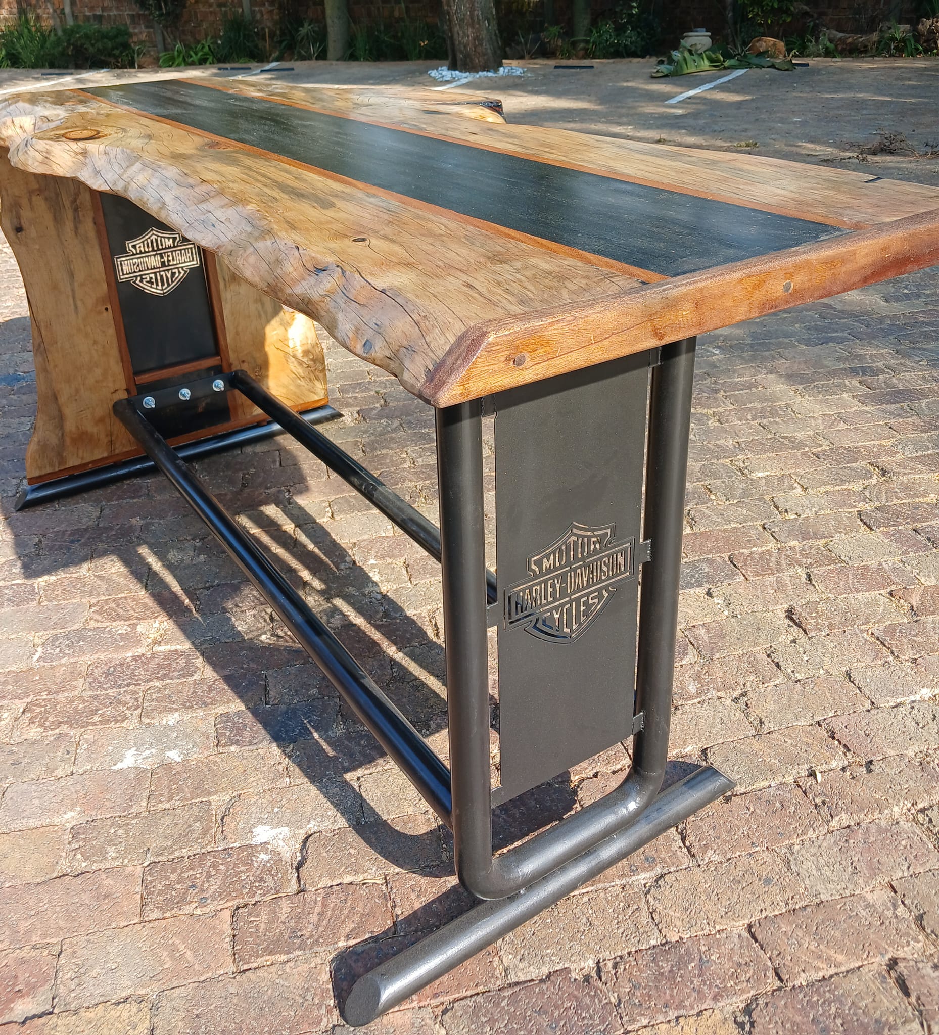 Custom built Harley Davidson inspired bar table