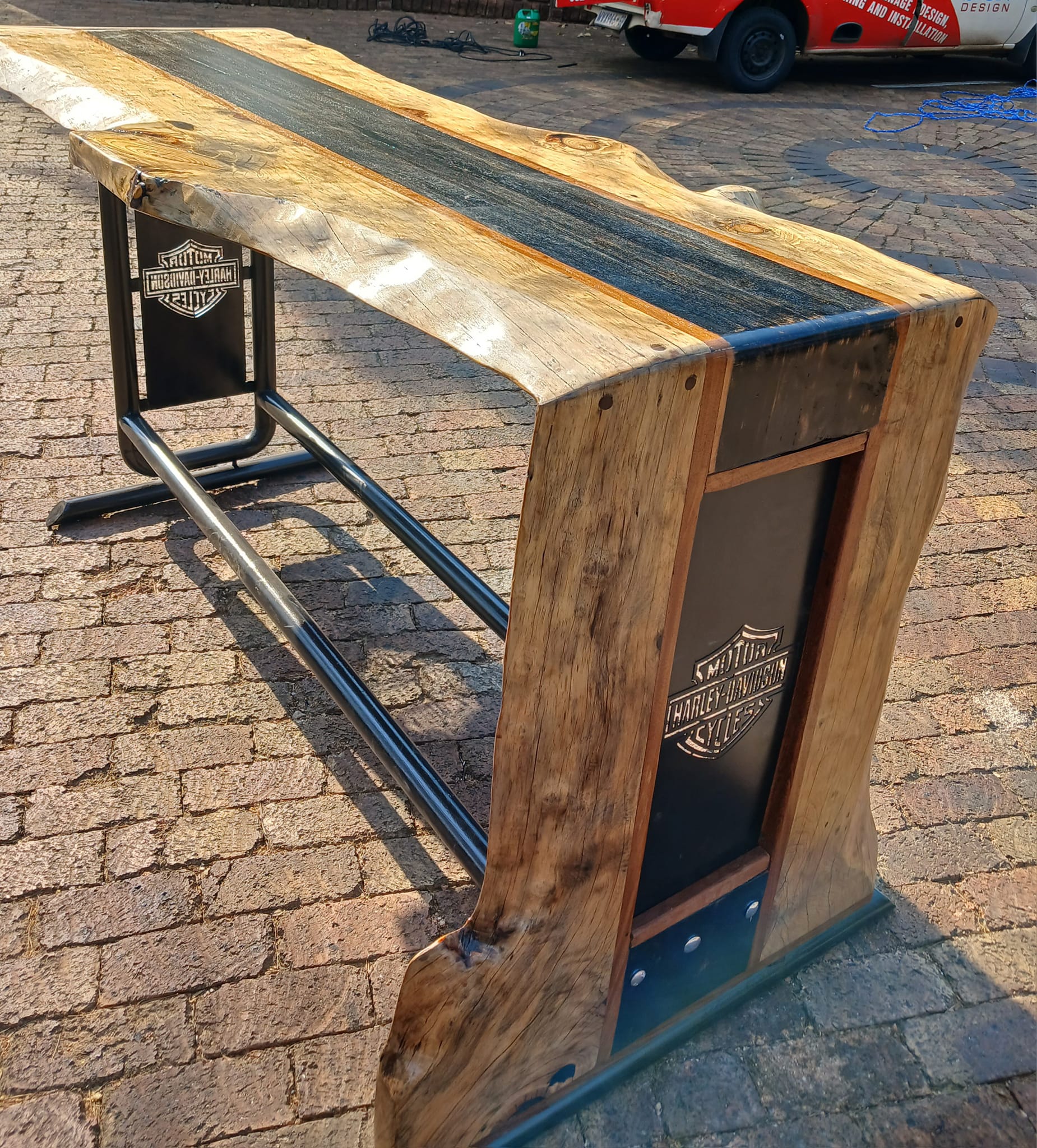 Custom built Harley Davidson inspired bar table — Image 4