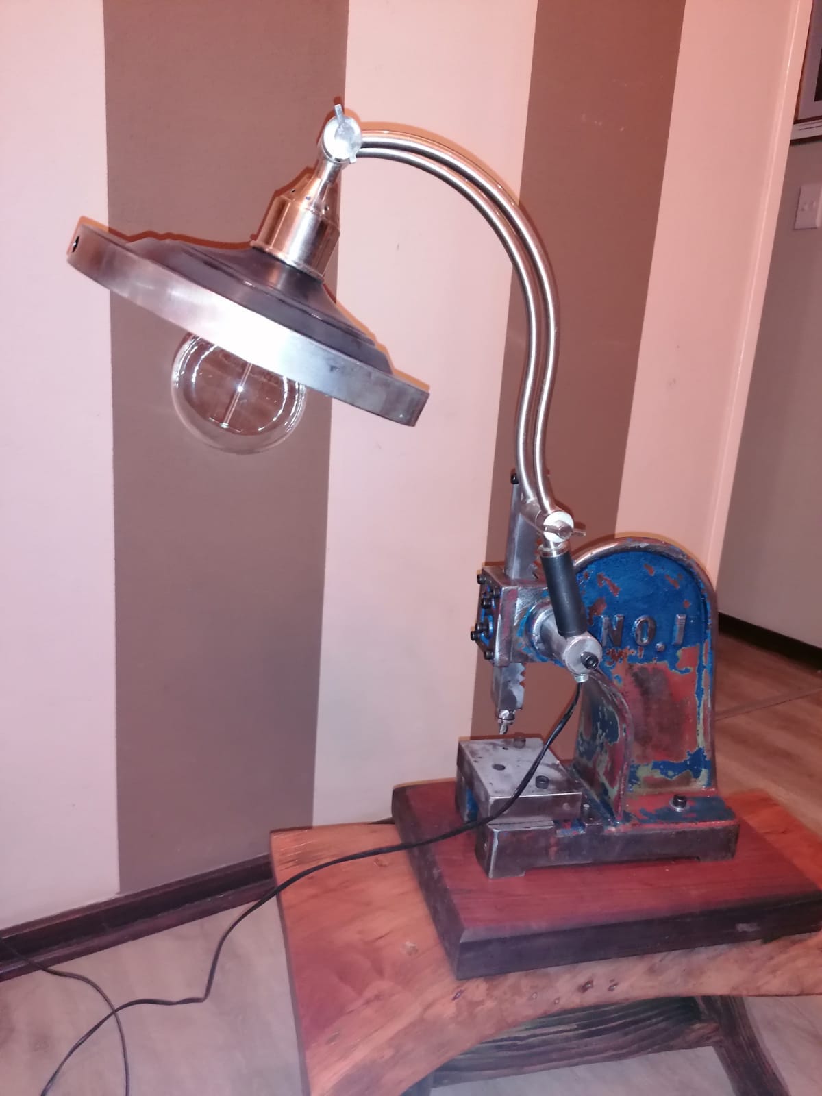 Lamp made from an old cast iron press I found a while ago with a Solid teak base — Image 4