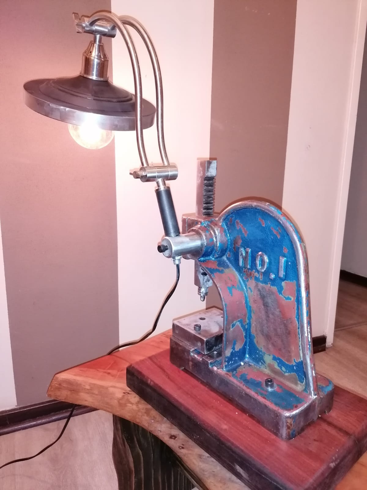 Lamp made from an old cast iron press I found a while ago with a Solid teak base — Image 7