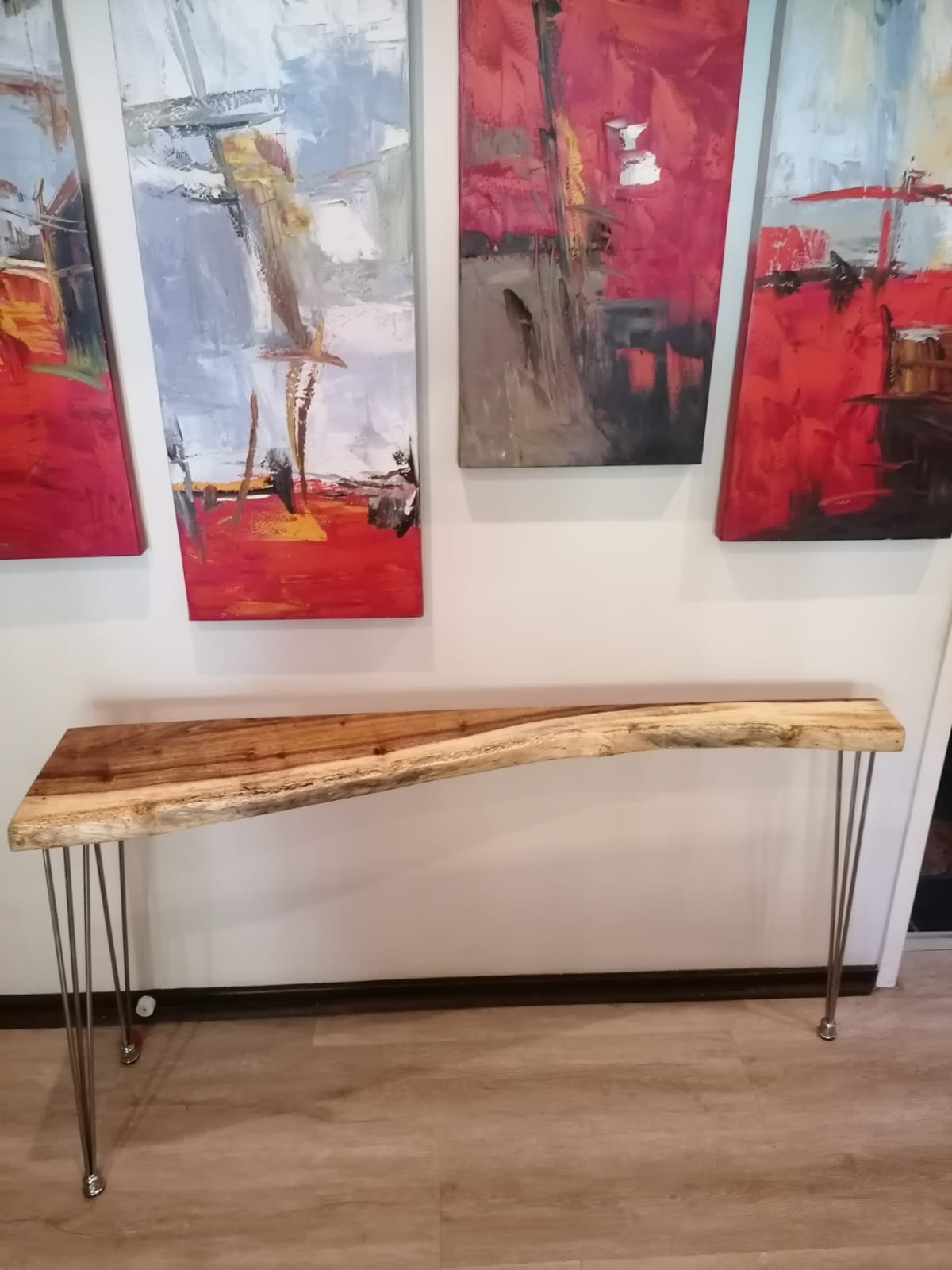 Unique 3 legged console (Sofa Table) made from a thick live edge piece of K...