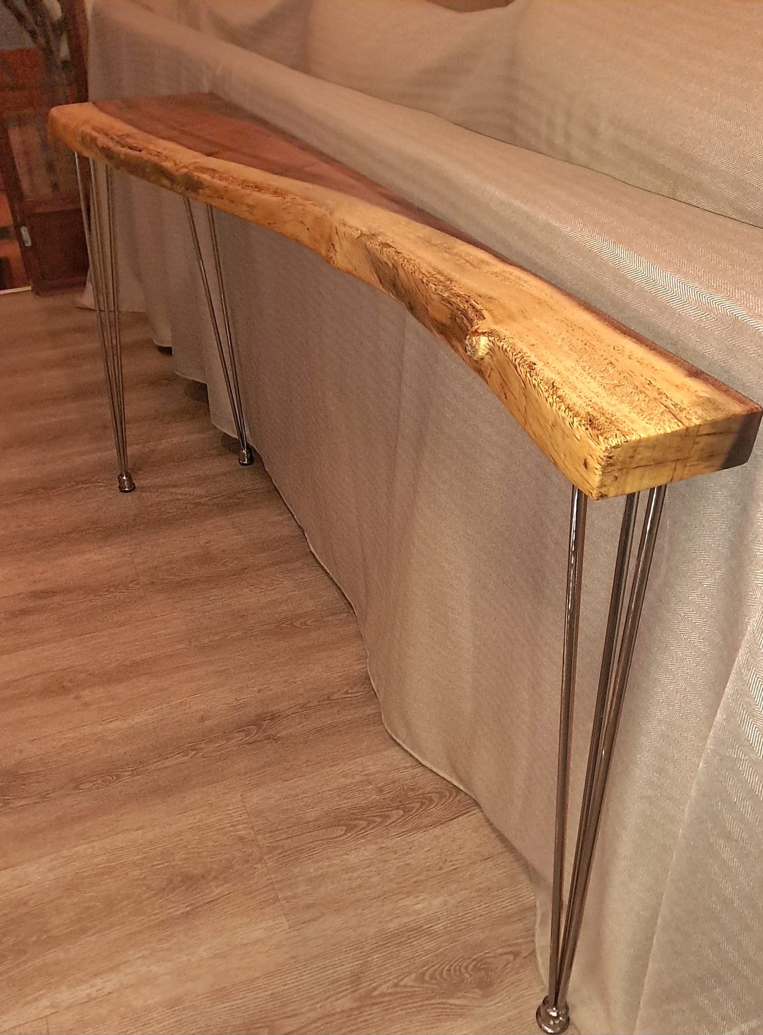 Unique 3 legged console  (Sofa Table) made from a thick  live edge piece of K... — Image 2