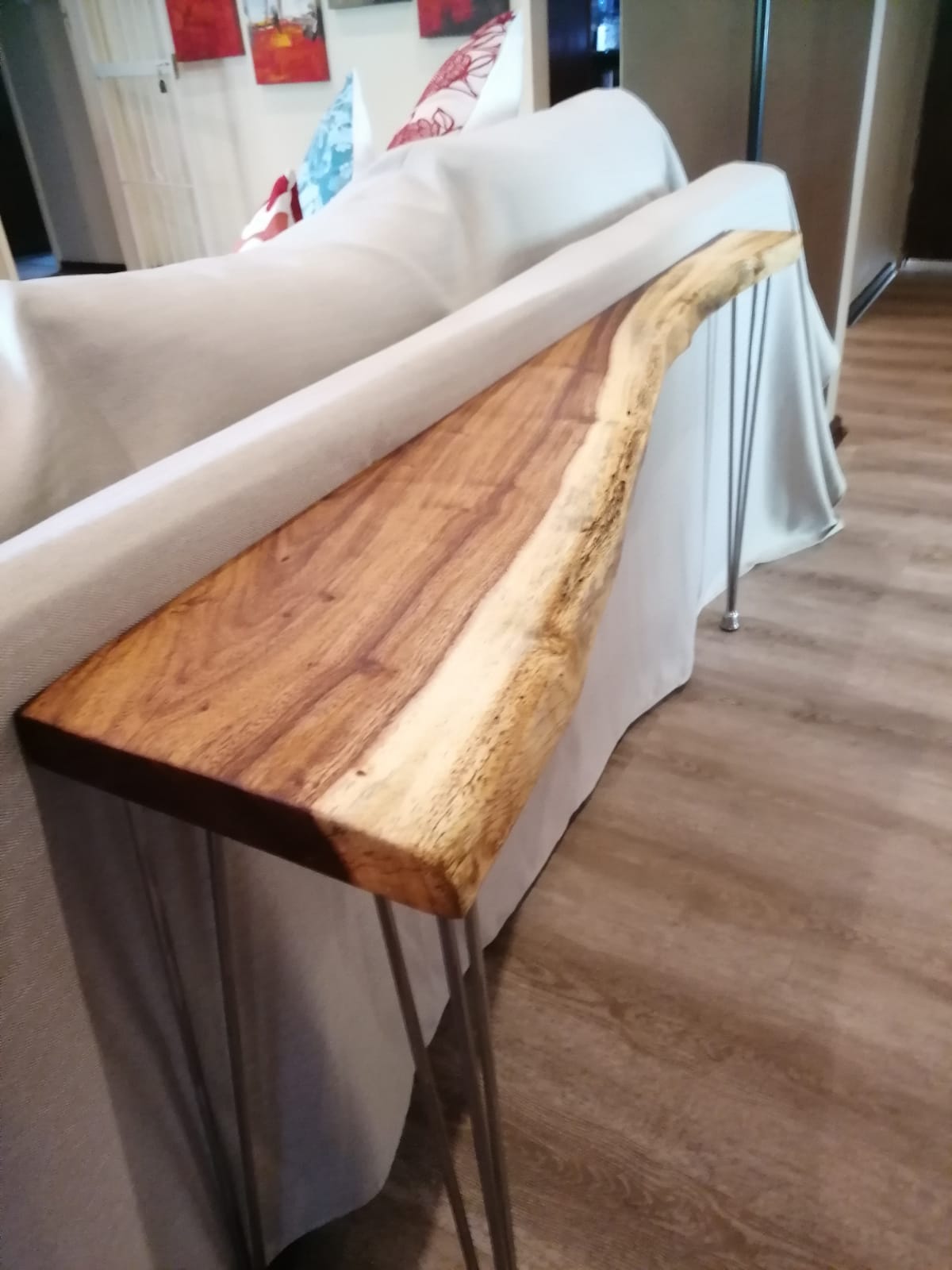 Unique 3 legged console  (Sofa Table) made from a thick  live edge piece of K... — Image 3