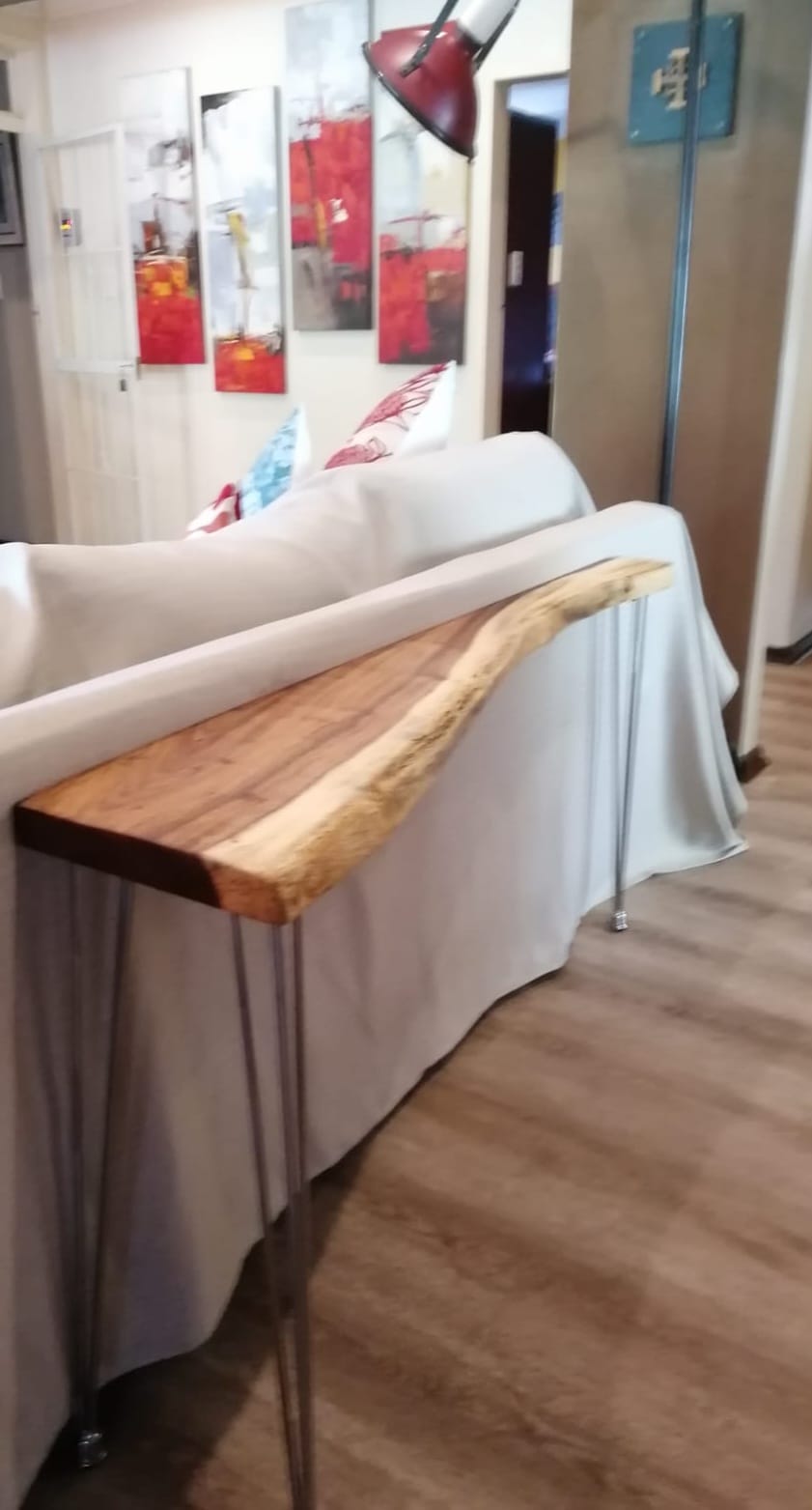 Unique 3 legged console  (Sofa Table) made from a thick  live edge piece of K... — Image 4