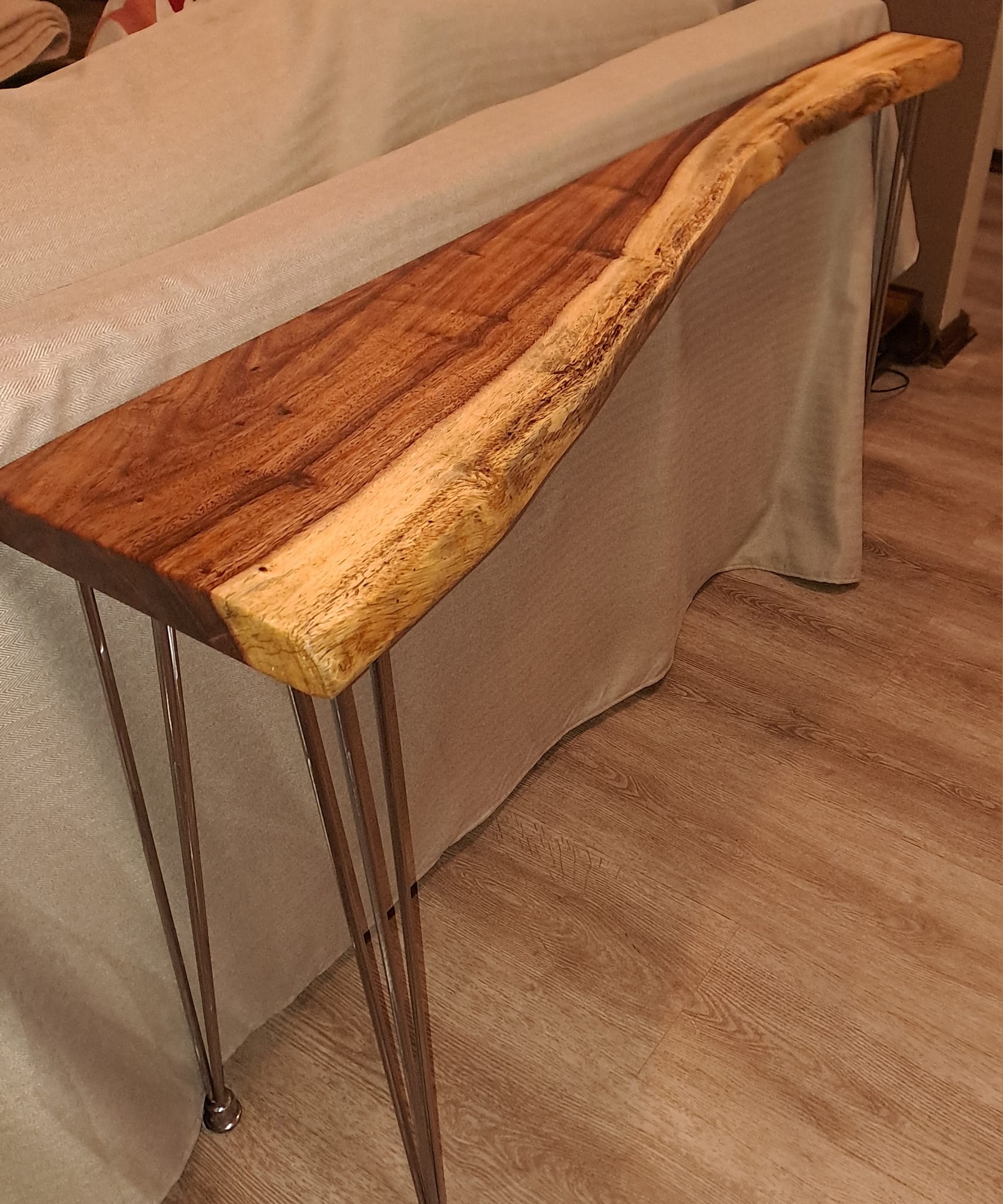 Unique 3 legged console  (Sofa Table) made from a thick  live edge piece of K... — Image 5