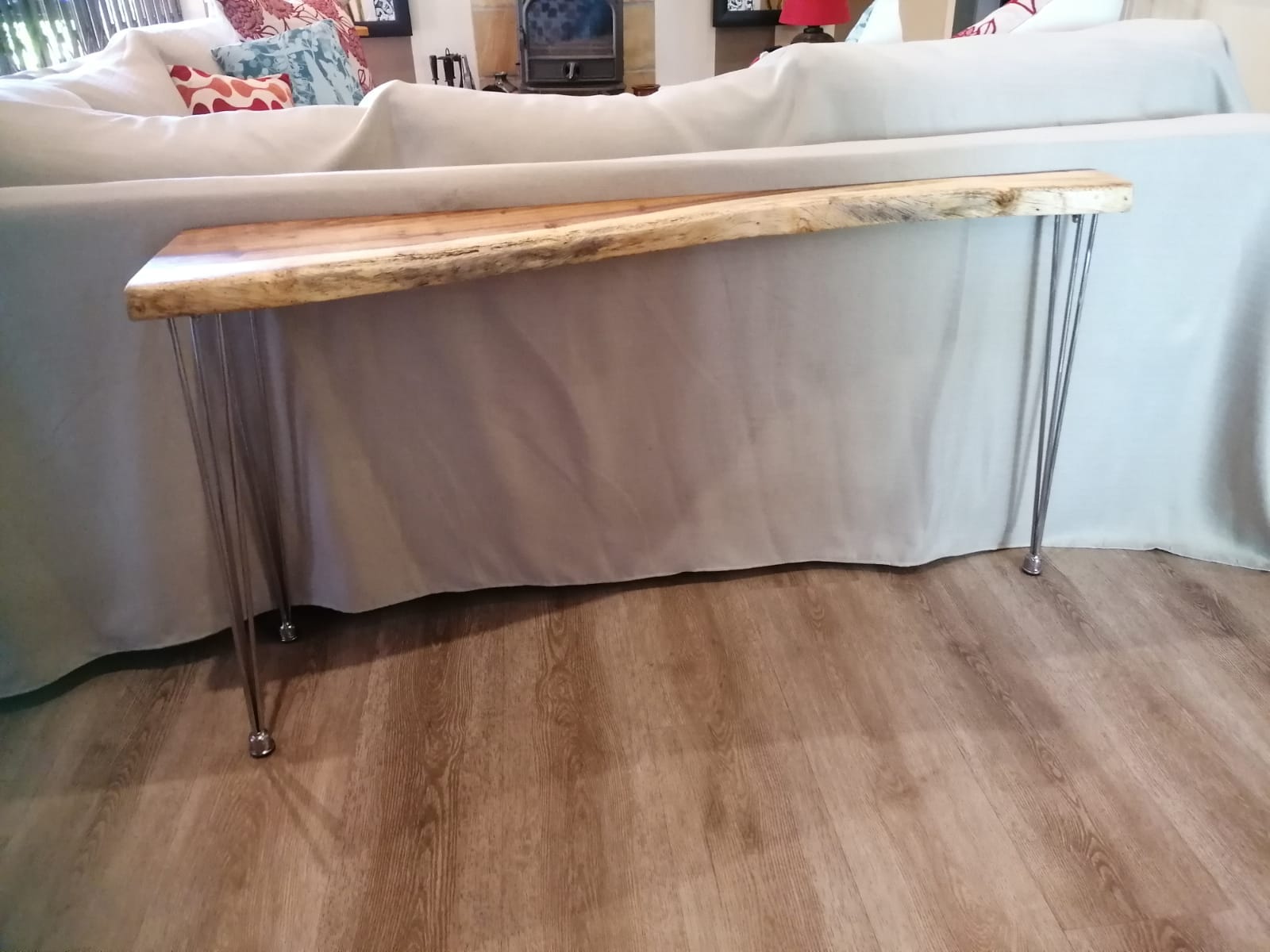 Unique 3 legged console  (Sofa Table) made from a thick  live edge piece of K... — Image 6