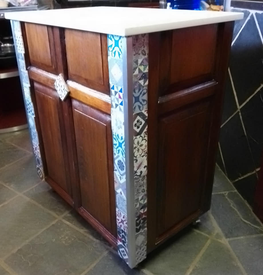 Kitchen island made from solid reclaimed meranti with solid marble top and fu... — Image 2