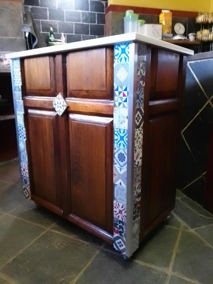 Kitchen island made from solid reclaimed meranti with solid marble top and fu... — Image 3