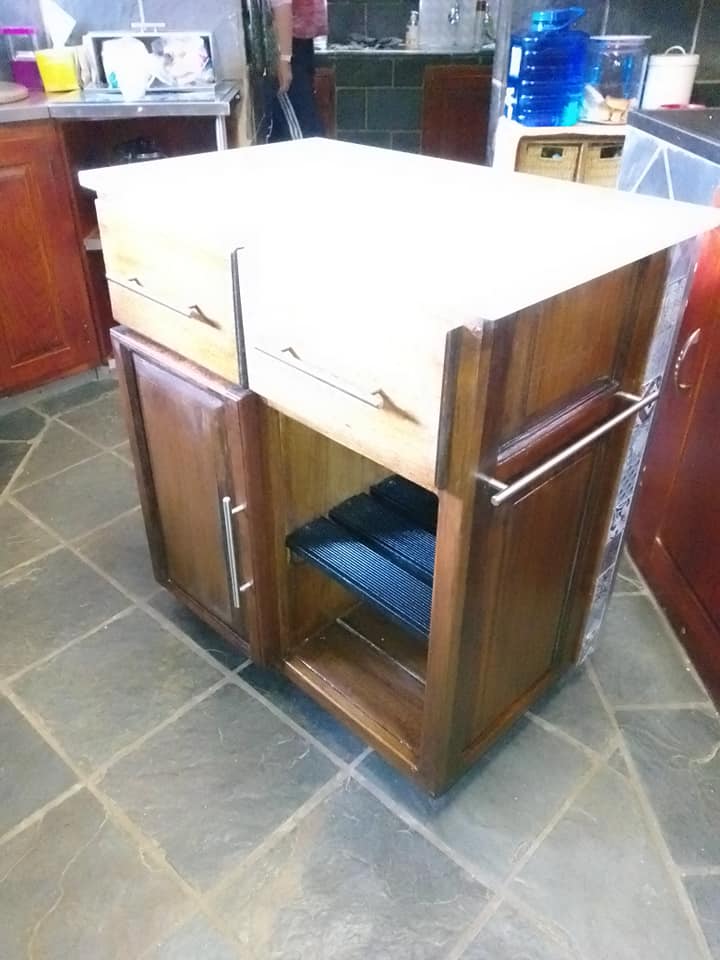 Kitchen island made from solid reclaimed meranti with solid marble top and fu... — Image 4