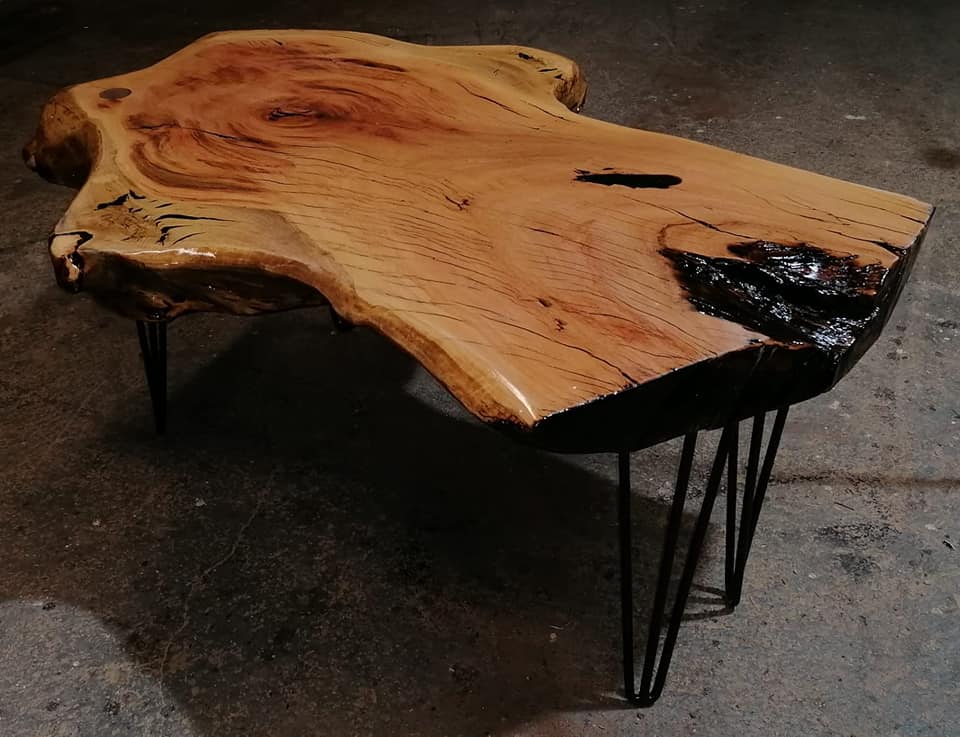 Live edge coffee table with hairpin legs