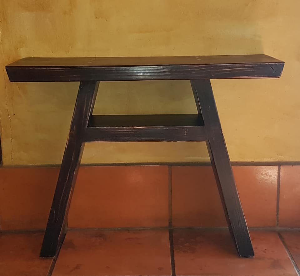 Japanese inspired console table made with solid 6cm thick reclaimed wood