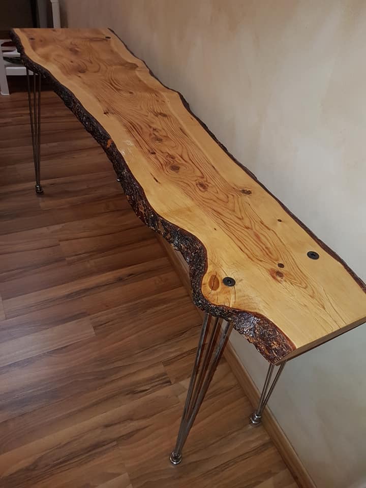 Live edge console with stylish chrome hairpin legs — Image 3