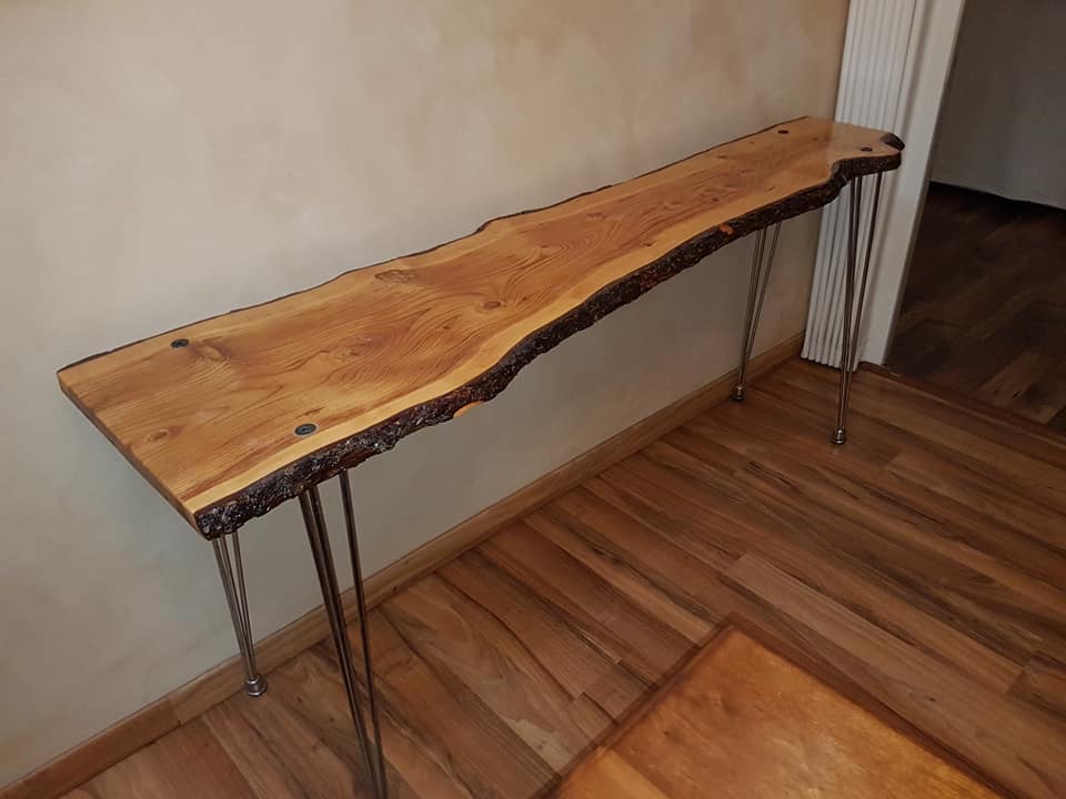 Live edge console with stylish chrome hairpin legs — Image 4