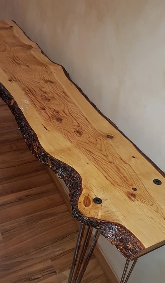 Live edge console with stylish chrome hairpin legs — Image 5