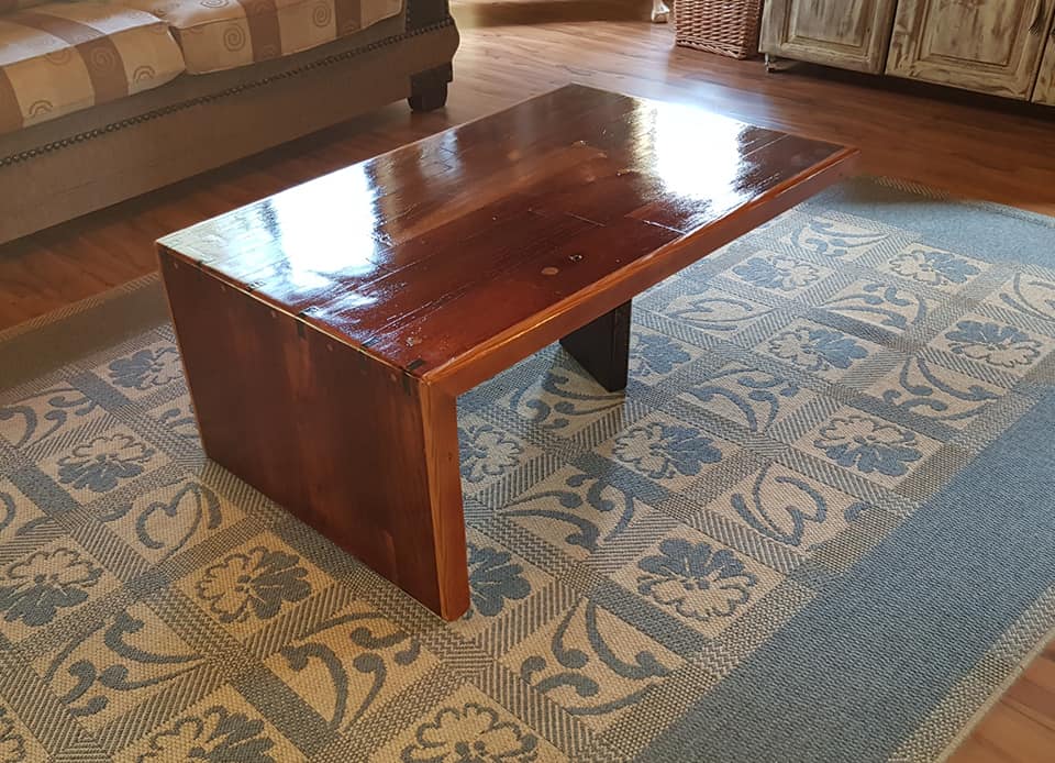 Waterfall Coffee table made out of solid 5cm thick reclaimed Kiaat and trimme...