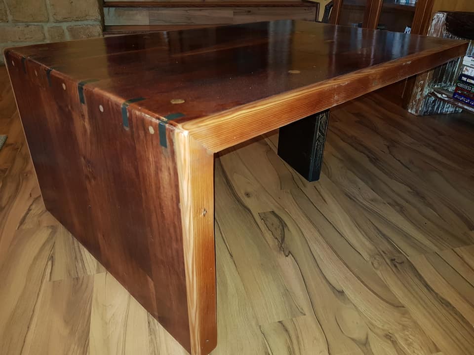Waterfall Coffee table made out of solid 5cm thick reclaimed Kiaat and trimme... — Image 4