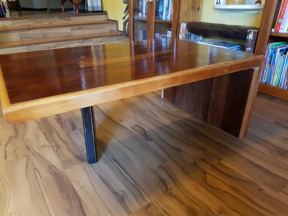 Waterfall Coffee table made out of solid 5cm thick reclaimed Kiaat and trimme... — Image 5